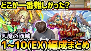 【天魔の孤城】8時間40分、初日に完全制覇！一番難しかったステージはどこ？何回目でクリアできた？天魔1~10の間、EXアーキレットの初回クリアパーティの振り返り＆総じての感想【けーどら】