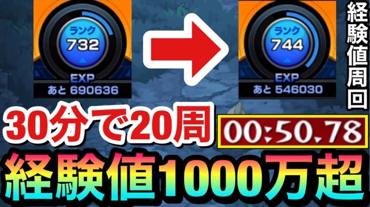 【モンスト】超高速1周平均”50秒台前半”周回！？30分で経験値計1000万オーバーゲット4手ワンパン編成【超絶『黒蛇』】