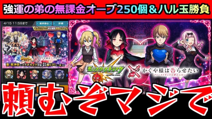 【モンスト】「かぐや様コラボガチャ」《ハル玉!!＆無課金250個》兄の無念を晴らす!!弟が貯めた無課金オーブ250個!!!これに全てをかける!!!【かぐや様は告らせたいコラボガチャ】