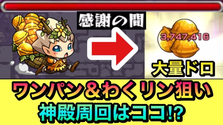 【モンスト】ワンパン＆わくリン狙いするなら”この神殿”！！感謝の間で大量に金種を落としてくれるぞーーーーー！！！！