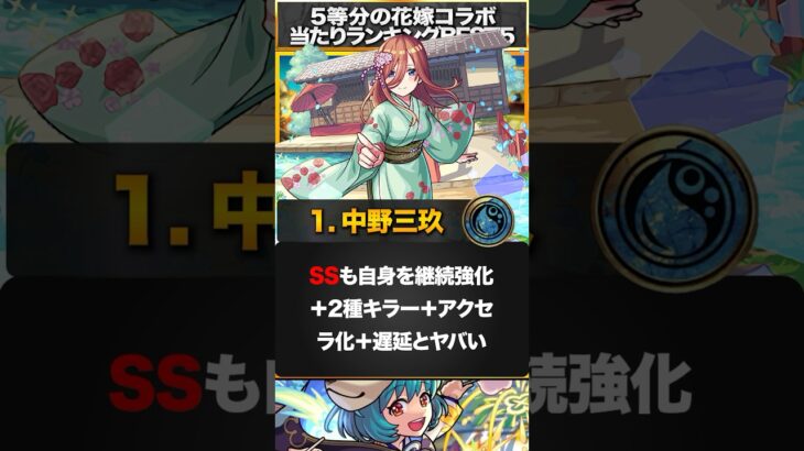 【モンスト】1体確定ガチャ配布！5等分の花嫁コラボ当たりキャラランキングBEST5 #モンスト #モンストニュース