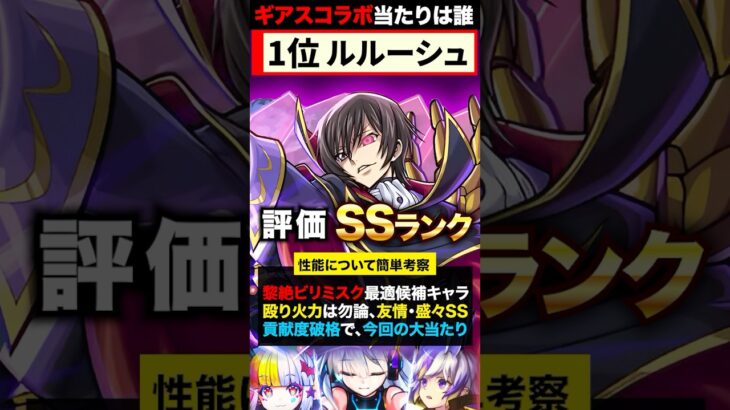 【モンスト】コードギアスコラボ当たりキャラランキングTOP5